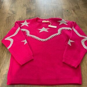 Vibrant Pink Star Sweater with beaded accents  NWT